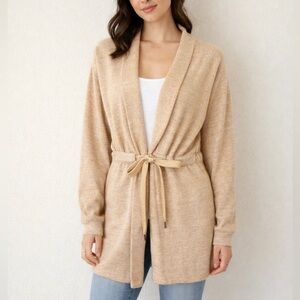 7 For All Mankind Tie Front Cardigan Sweater Tan Wheat Size Small long-sleeve